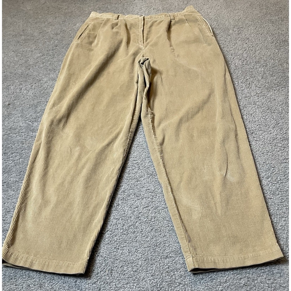 Y2K Liz Claiborne Pleated Chino Pants Womens 16P Beige Corduroy Relaxed Fit City